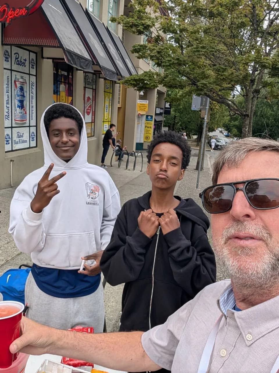 Friends on a city street